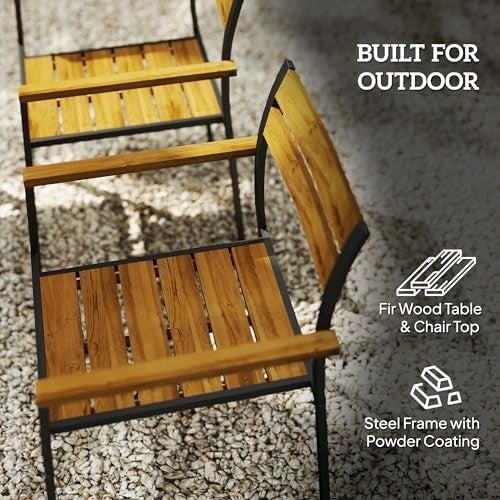 7 Piece Garden Dining Set Wooden Patio Table & 6 Chairs Parasol Hole