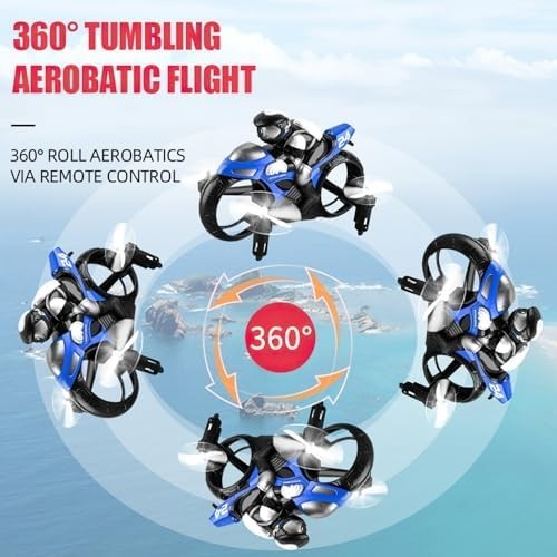 OBEST 2-in-1 Mini Drone & Flying Motorbike RC Toy with Camera, 2 Batteries