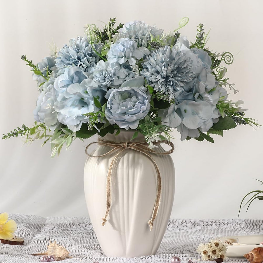 Artificial Peony Flower Arrangement in Vase Blue Luxury Faux Home Decor