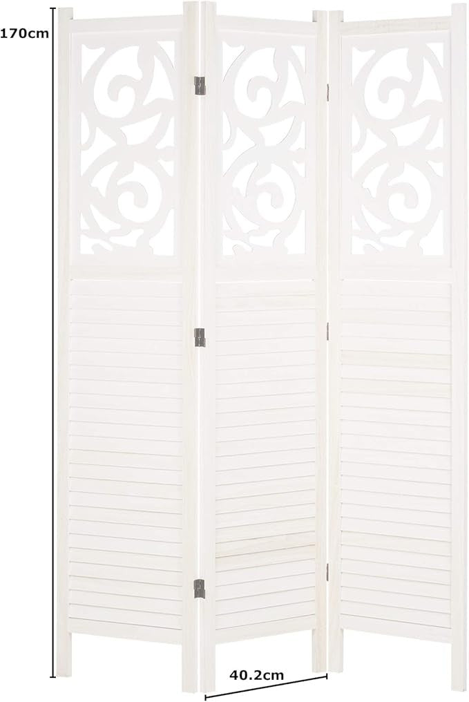 White Wooden Room Divider 3 Panel Folding Screen – Shabby Chic Privacy Partition