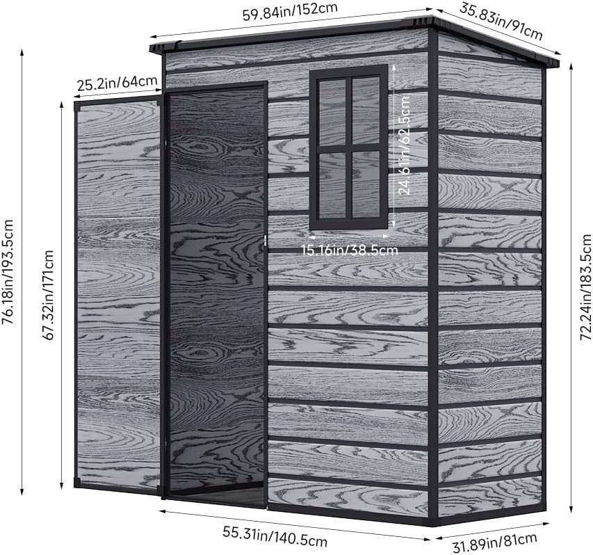 Plastic Garden Shed 4.6x2.6ft Outdoor Waterproof Storage with Floor & Window