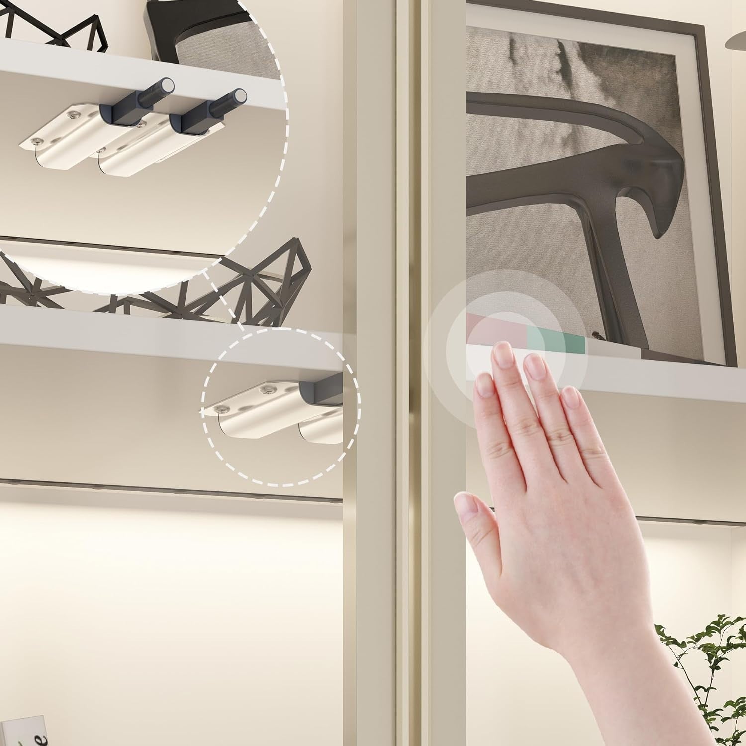 Glass Display Cabinet with LED Lights, 4 Shelves, Tall Storage Unit 160x80cm