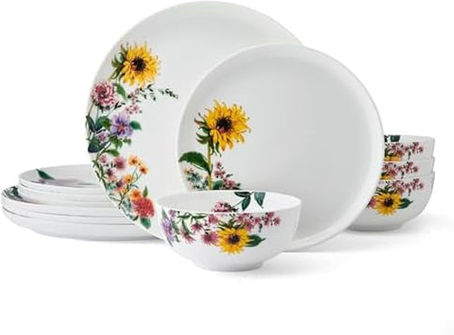 Floral Bone China Dinnerware Set 12 Piece Chip Resistant Plates