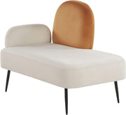 Modern Velvet Left Hand Chaise Lounge White Orange Minimalist Armrest Fabric