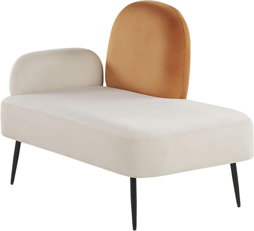 Modern Velvet Left Hand Chaise Lounge White Orange Minimalist Armrest Fabric