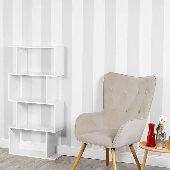 Modern S-Shaped 4-Tier Display Shelf Unit – Space-Saving Bookcase Storage White
