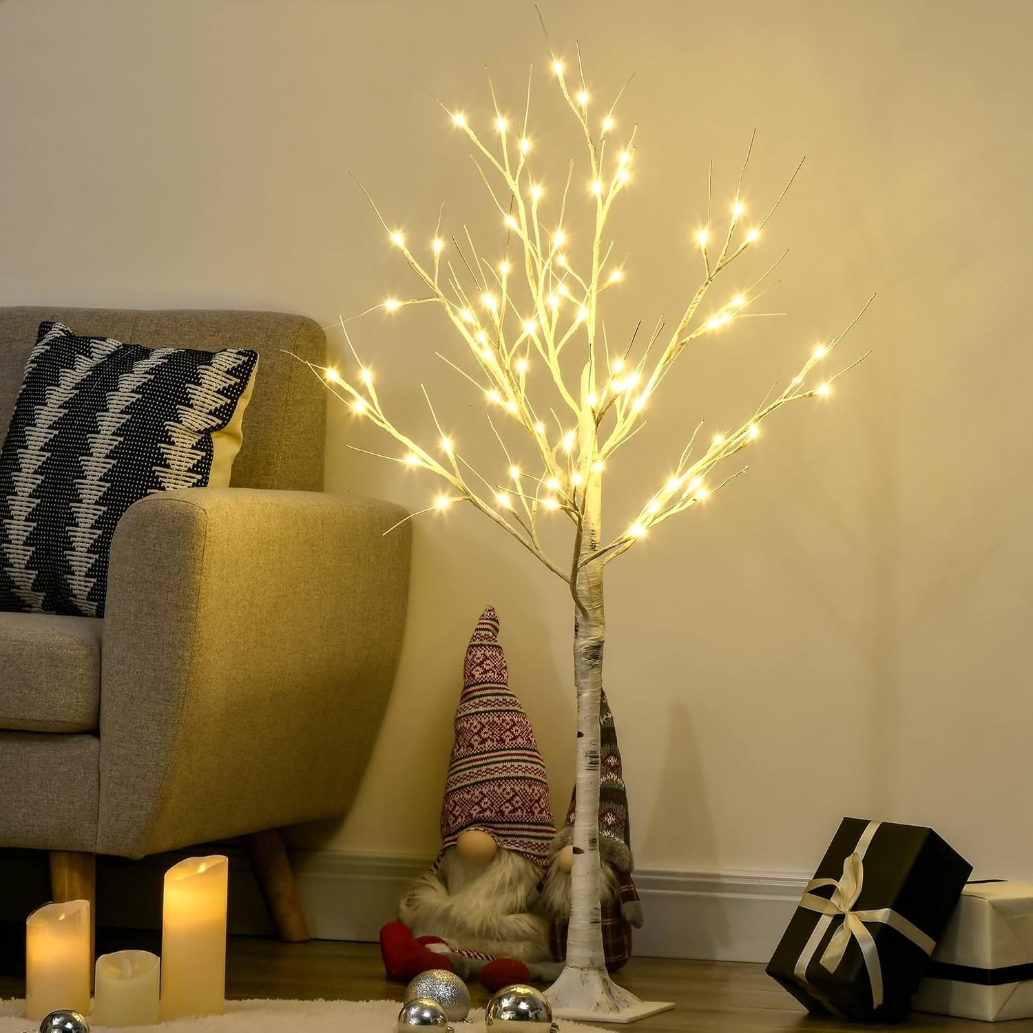 4ft White Birch Tree Light Warm White LED Pre-Lit Indoor Outdoor Home Decor