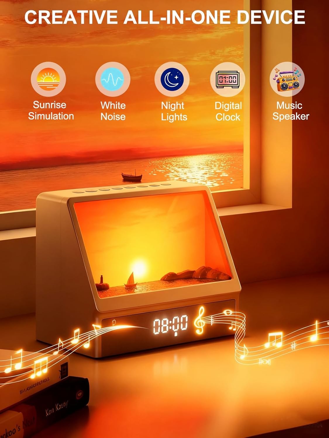 Sunrise Alarm Clock Wake Up Light White Noise Speaker Remote for Heavy Sleepers