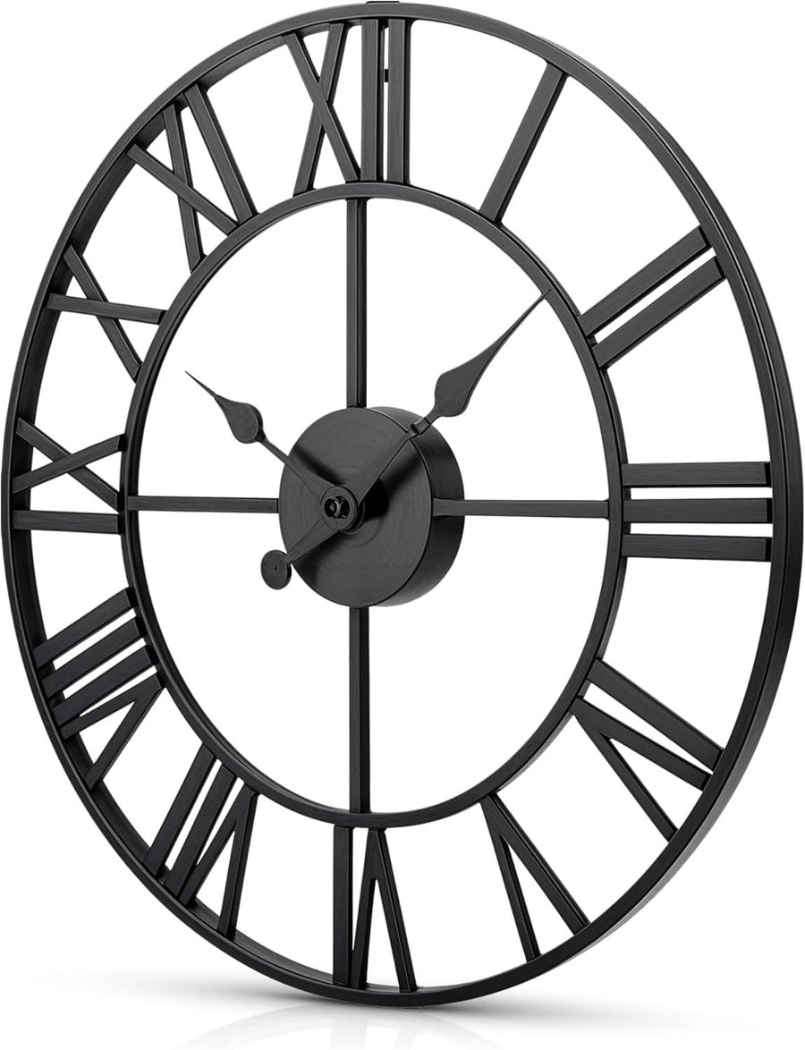 Large Black Roman Numeral Wall Clock Vintage Silent Battery-Powered Decor