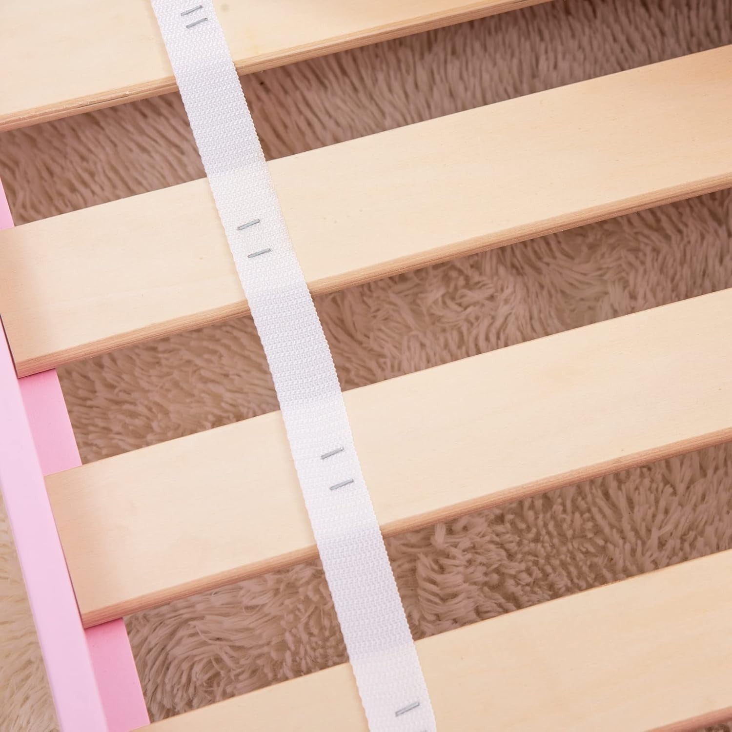 Kids Toddler Bed with Safety Rails Wooden Low Frame Girls Bedroom Princess Pink
