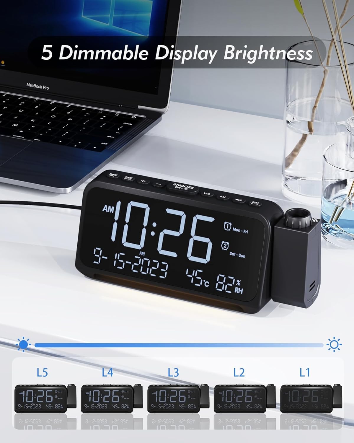 Projection Alarm Clock Ceiling Large Display Dual Alarm Temp Humidity