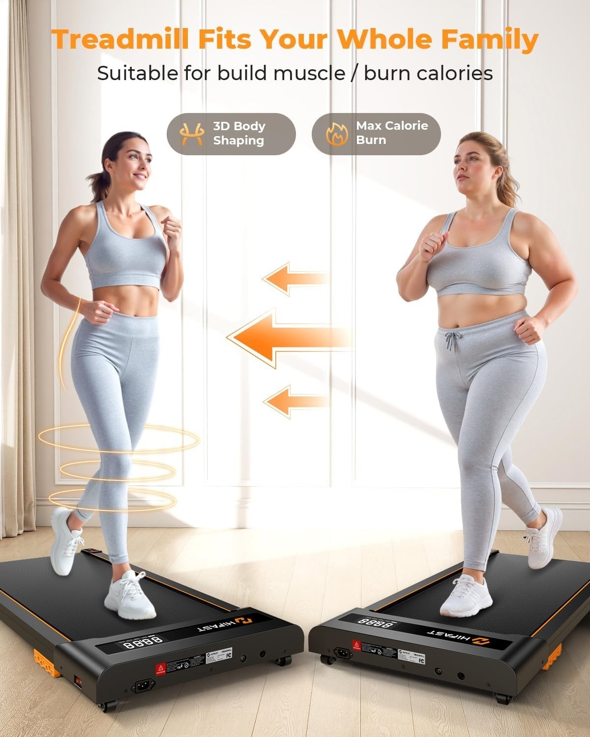 Under Desk Treadmill 3-in-1 Portable Walking Pad 2.5HP Quiet Motor