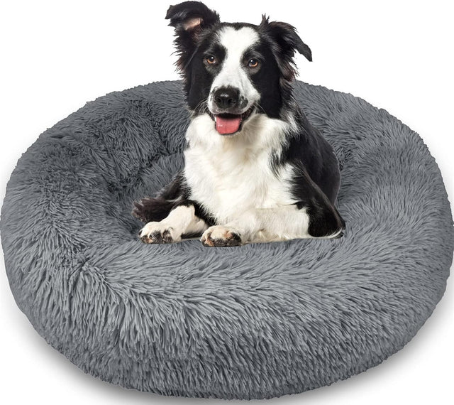 80cm Calming Donut Dog Bed Plush Round Washable Anti Slip
