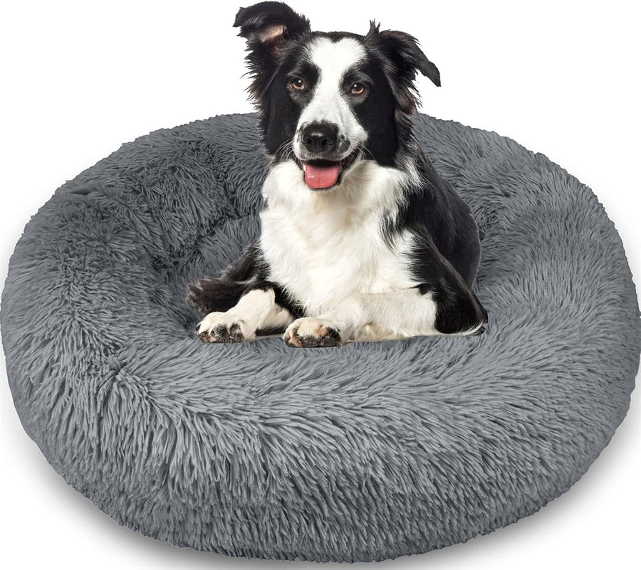80cm Calming Donut Dog Bed Plush Round Washable Anti Slip