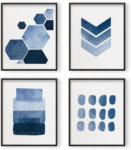 Blue Abstract Wall Art Prints 6pc 8x10in Unframed