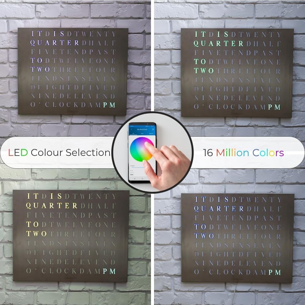 Digital LED Word Clock Wall Art – Smart Wi-Fi Controlled Modern Home Decor