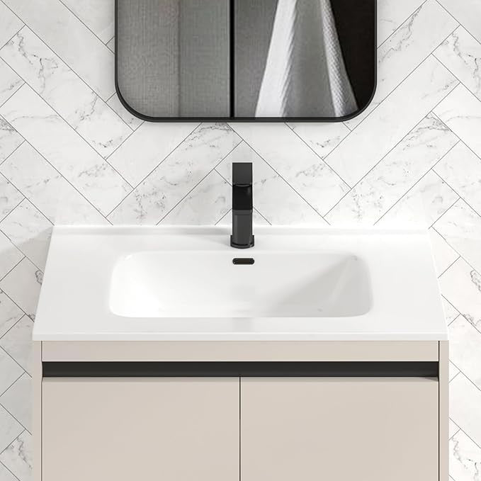 800mm Beige Floor Standing Vanity Unit with Basin Sink 2 Door Bathroom Cabinet