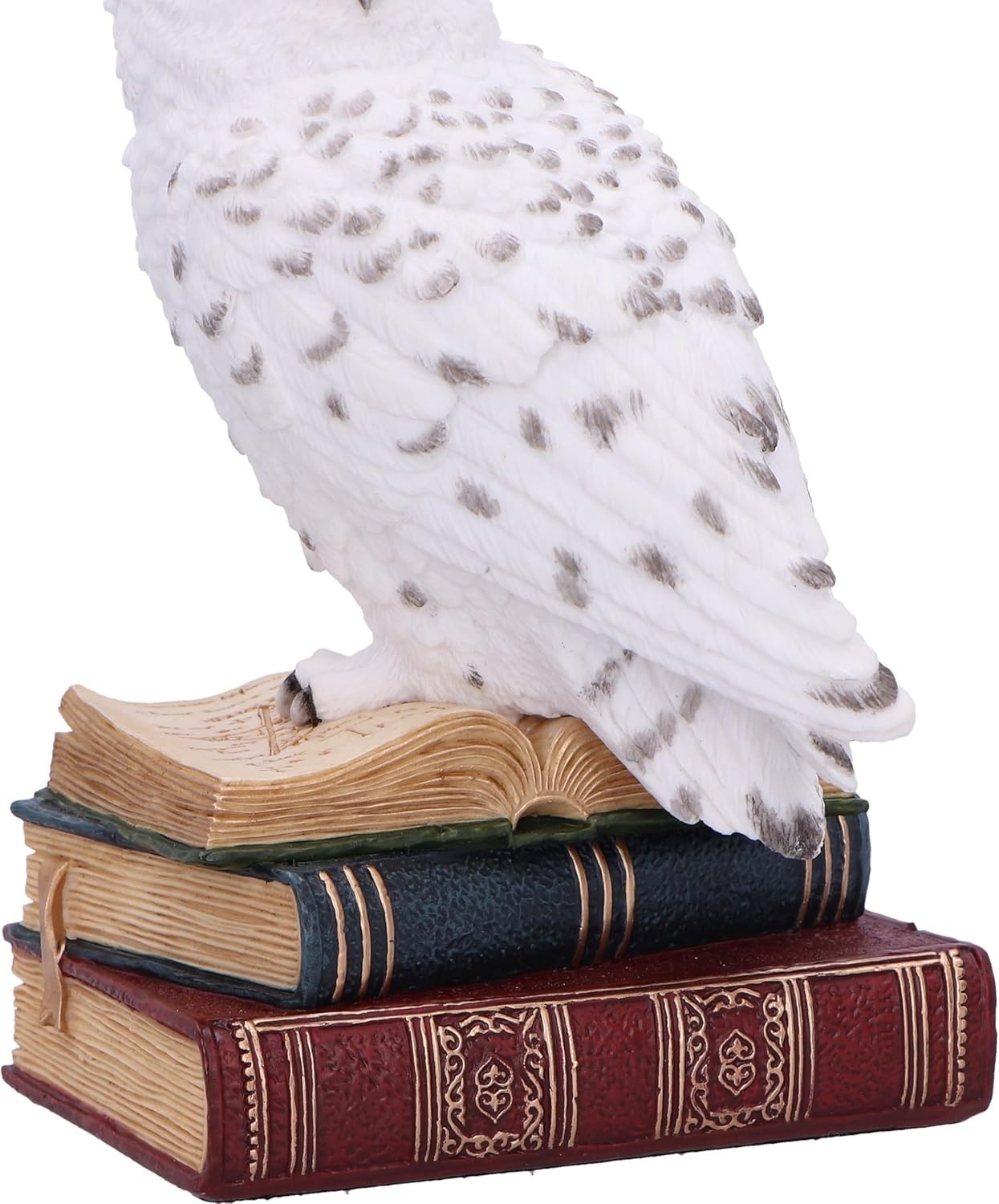 White Owl Figurine on Books • Hand-Painted Resin Ornament