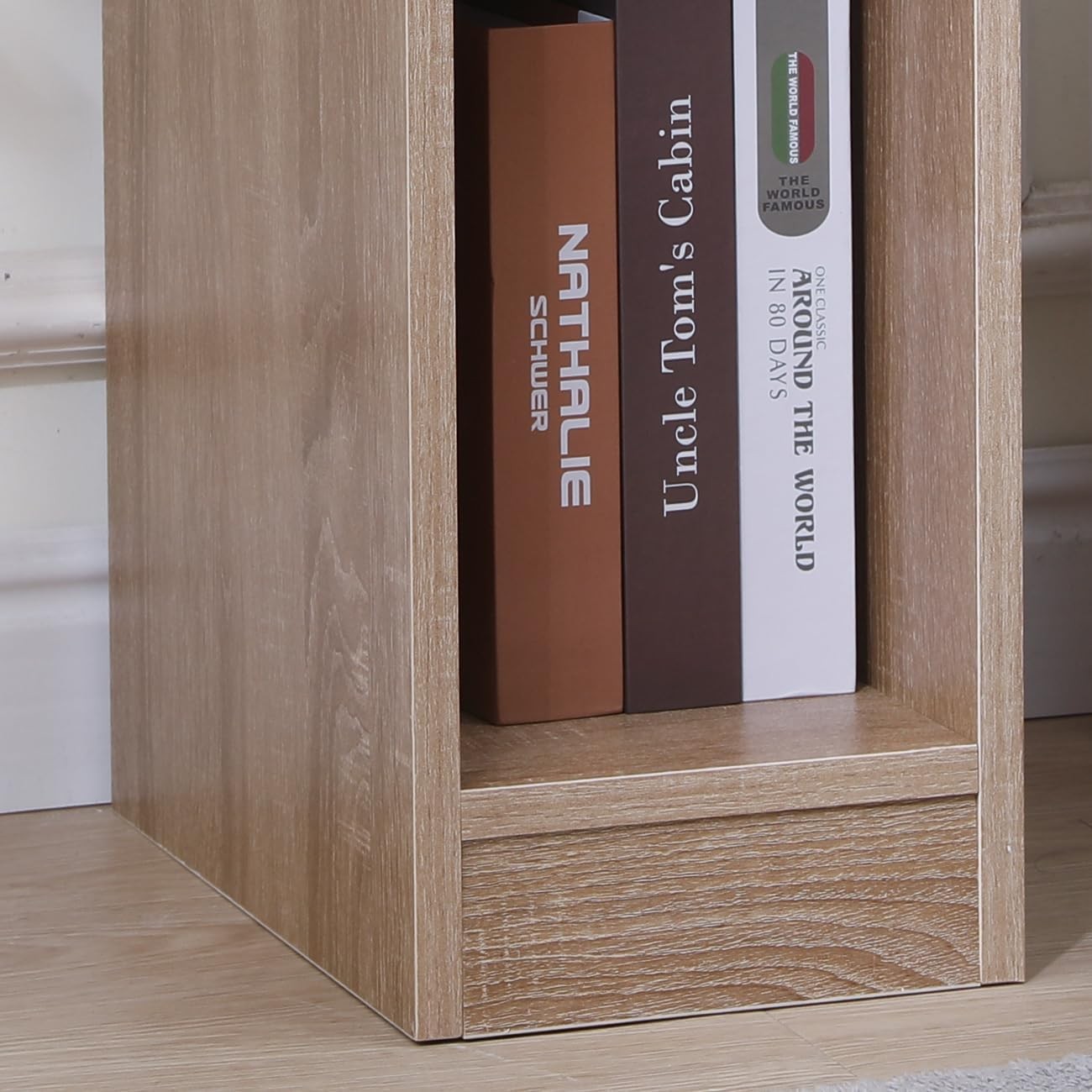 Slim Walnut Bedside Table with Drawer & Shelf, Narrow Nightstand for Small Rooms