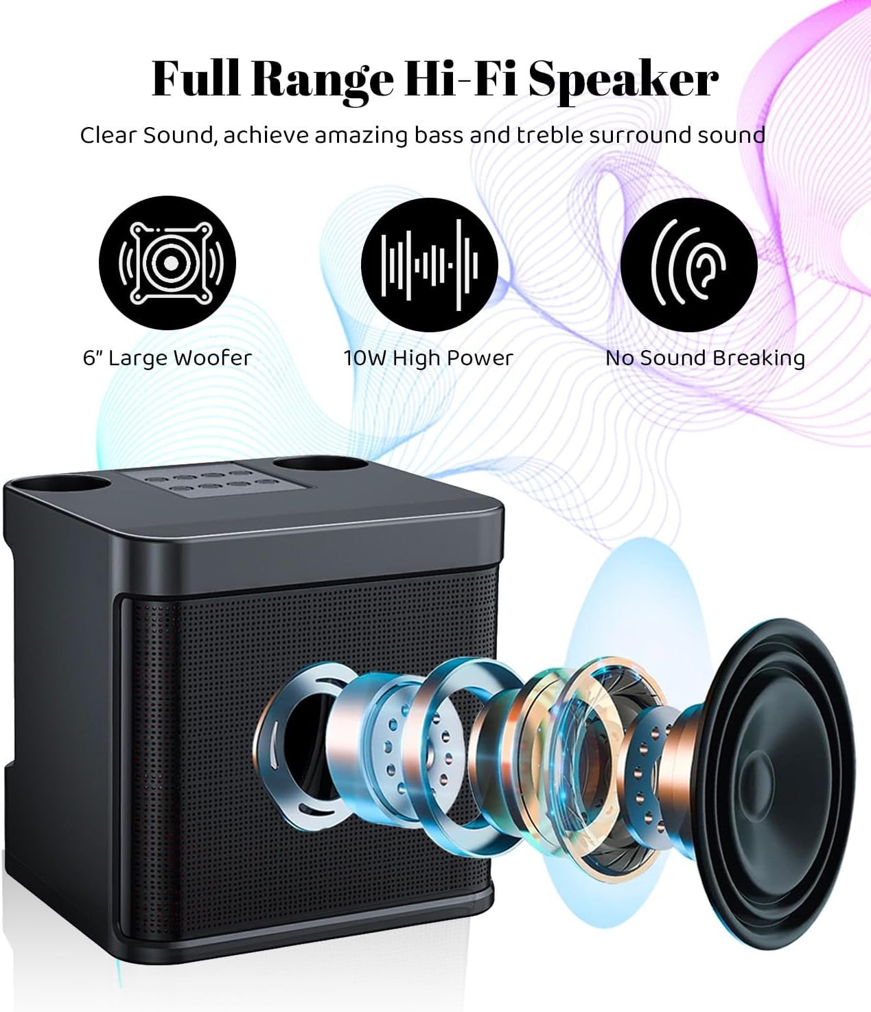 Portable Bluetooth Karaoke Machine PA Speaker 2 Wireless Mics