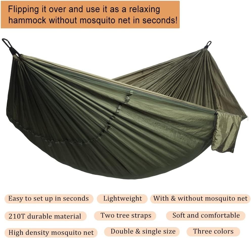 Camping Hammock with Mosquito Net – 500lb Capacity, Portable & Lightweight