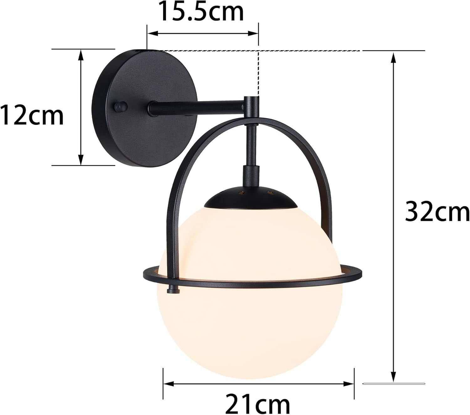 Modern Black Globe Wall Light Frosted Glass Sconce E27 Hallway Lamp