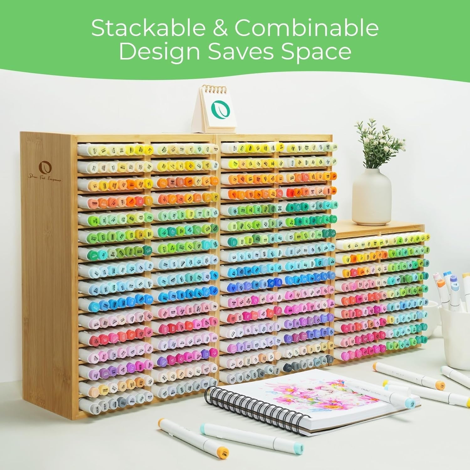 Desk Organizer for 224 Markers Pens Pencils Art Brushes Bamboo 32 Compartments