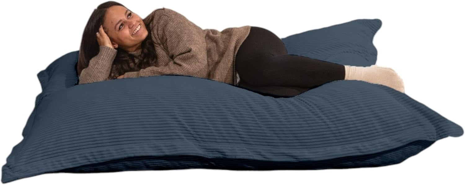 XXL Foam Bean Bag Blue Sofa for Adults & Kids Corduroy Floor Seat 180x140cm