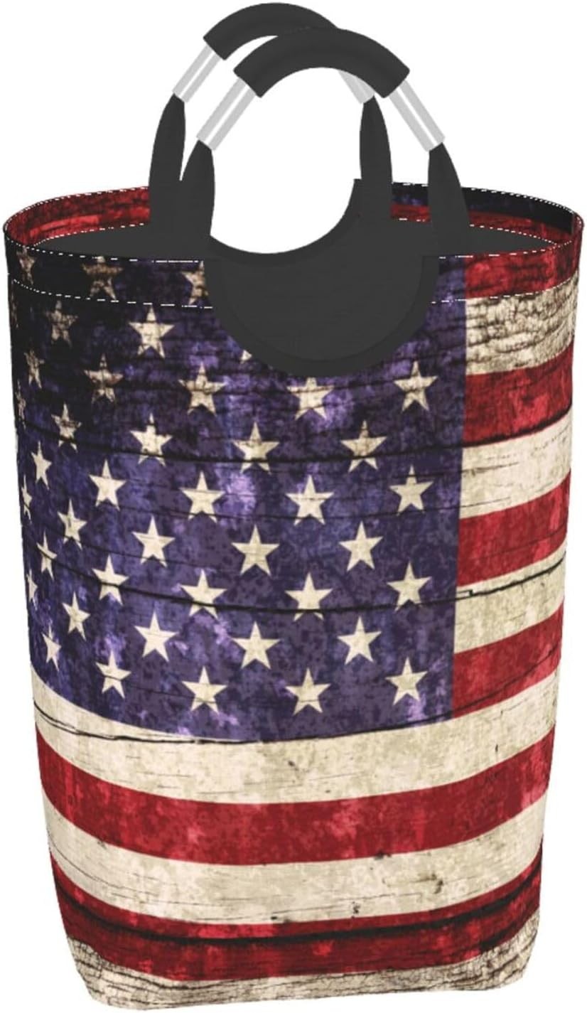 50L American Flag Laundry Basket Foldable Vintage Clothes Hamper with Handles