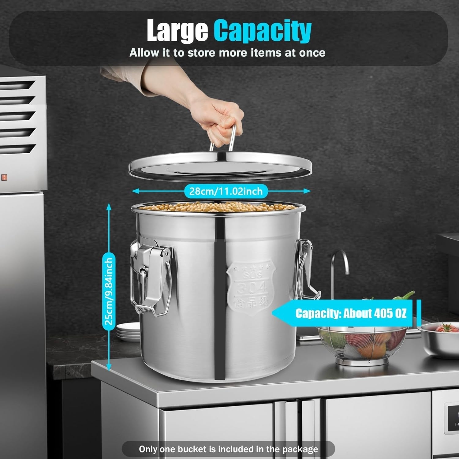 12L Stainless Steel Airtight Canister Rice Grain Storage w Handles