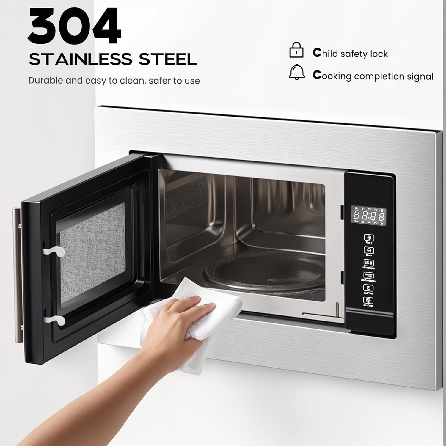20L Built In Microwave Grill 800W Digital Touch Steel