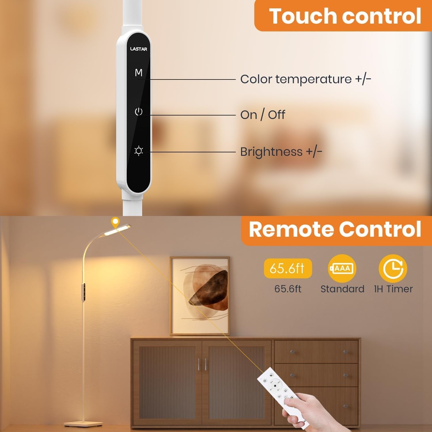 LED Floor Lamp Reading Light Remote Touch Control Dimmable Timer Modern