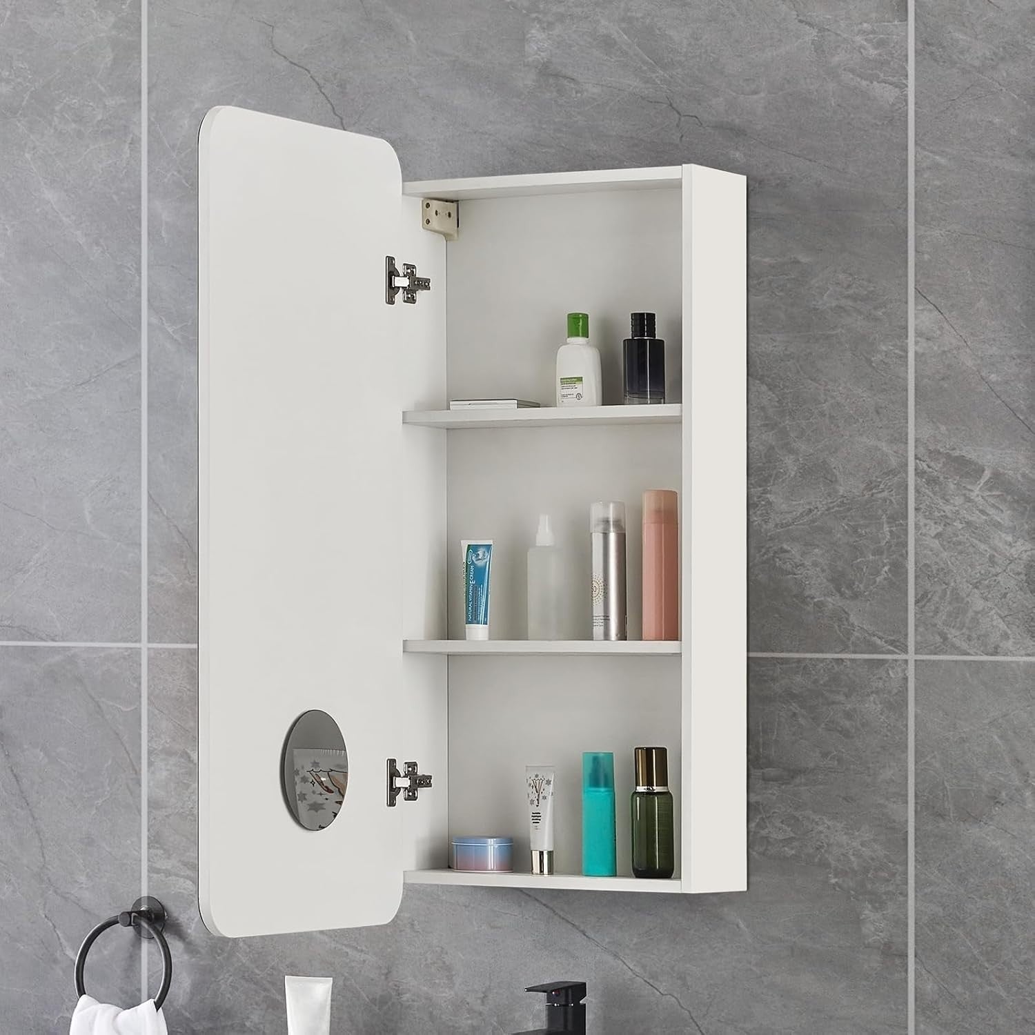 Wall Mounted Mirror Bathroom Cabinet 90cm with Storage Shelf & 3 Tiers