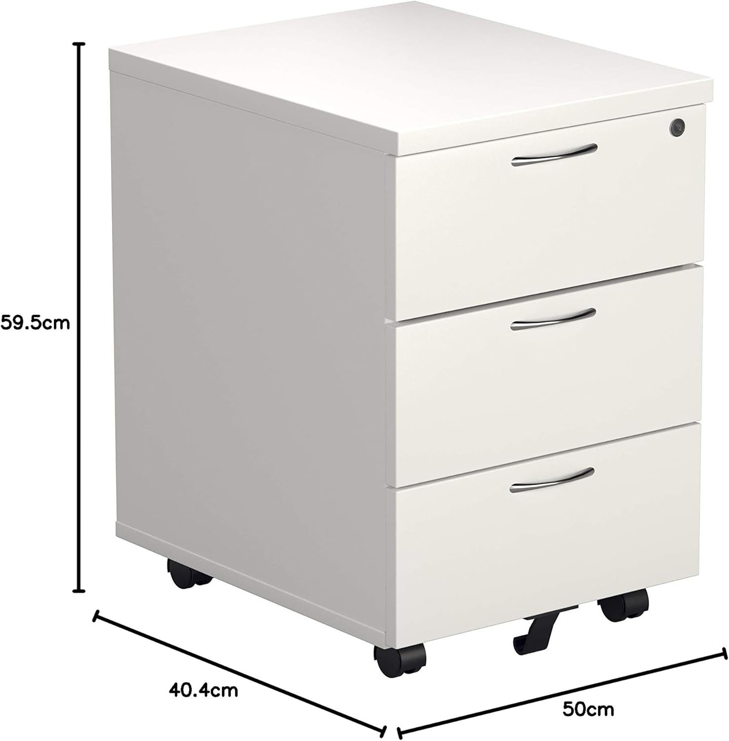 Lockable 3 Drawer Mobile Filing Cabinet Pedestal Office Storage White