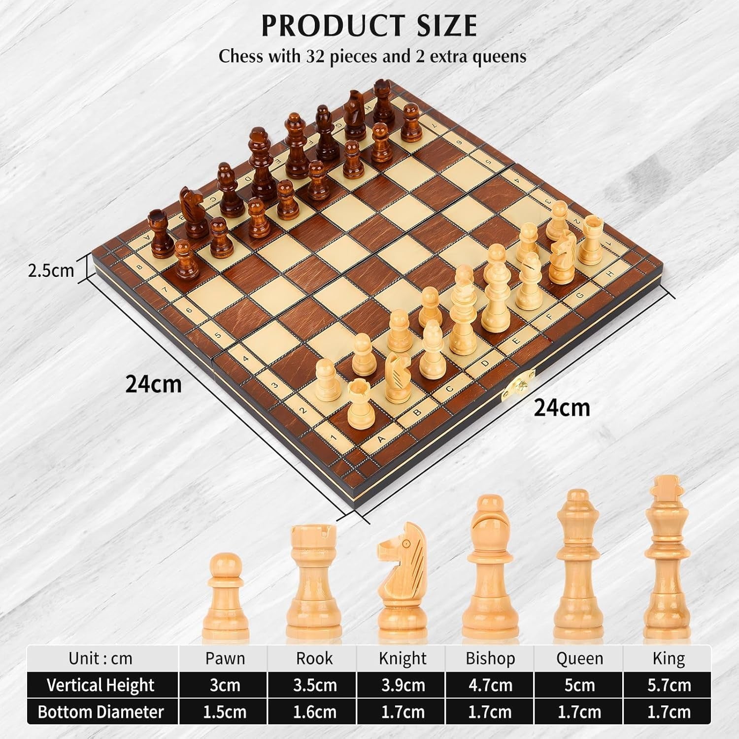 24×12cm Folding Magnetic Wooden Travel Chess Set | Portable Board for Kids & Adu