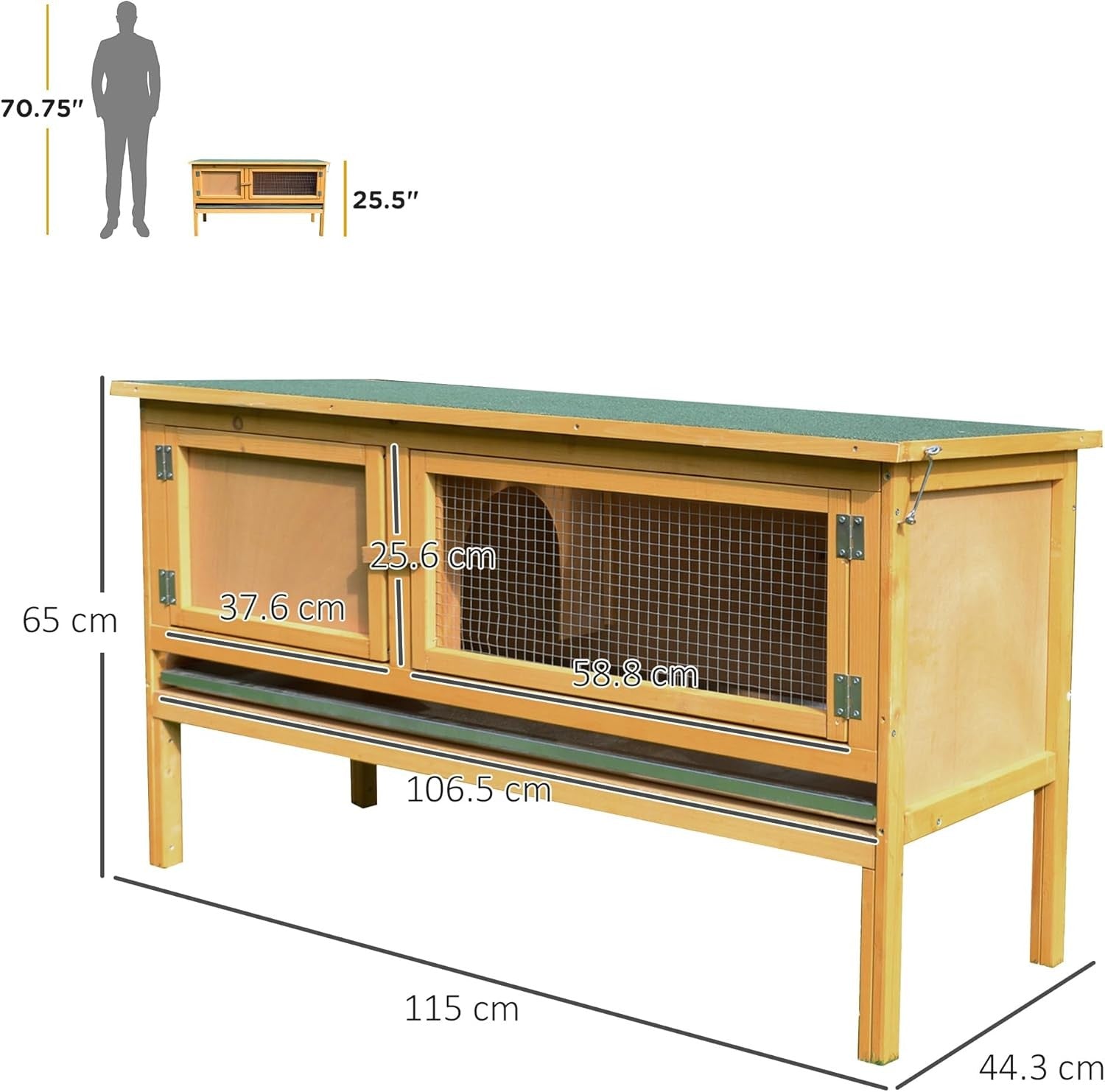 Outdoor Rabbit Hutch Wooden Bunny Cage Hinged Top Slide Out Tray