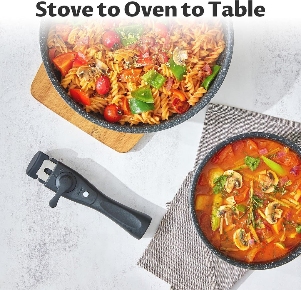 10pcs Induction Cookware Set Non-Stick Pans & Pots with Detachable Handles