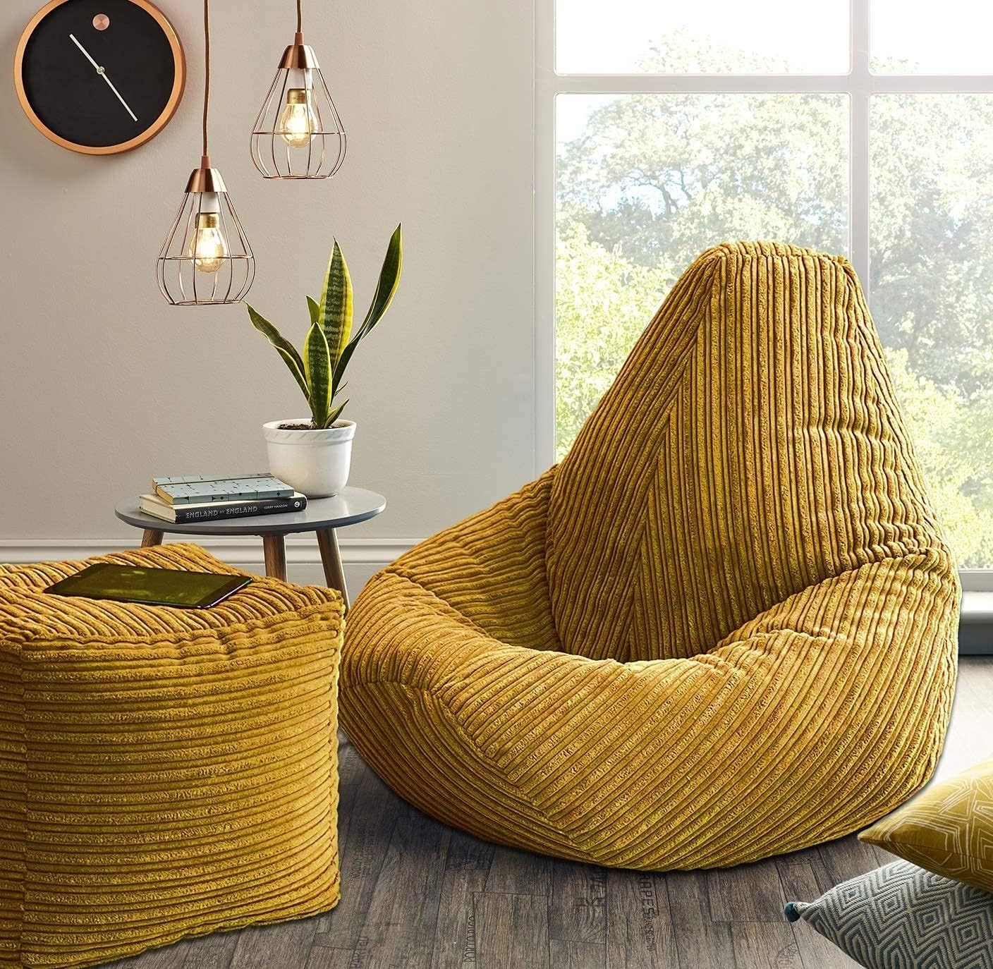 Mustard Cord Bean Bag Chair High Back Recliner Seat for Adults & Teens
