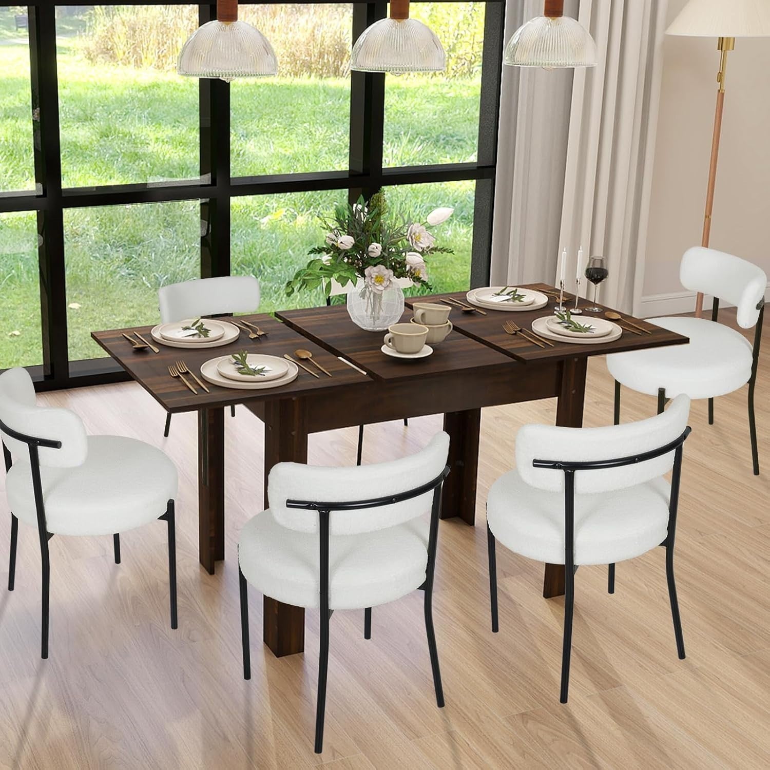 Extendable Dining Table 6-8 Seater Brown Wood Kitchen Home Solid Legs