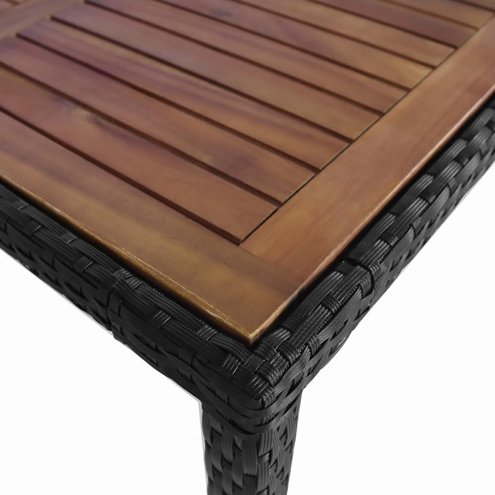 Outdoor Rattan Dining Set 9-Piece Wood Table Stackable Chairs Garden Patio