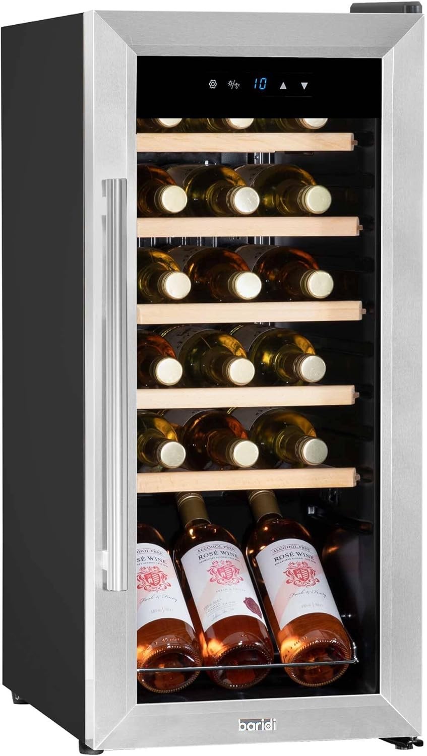 18 Bottle Wine Cooler Fridge Touch Control LED Glass Door Stainless Steel