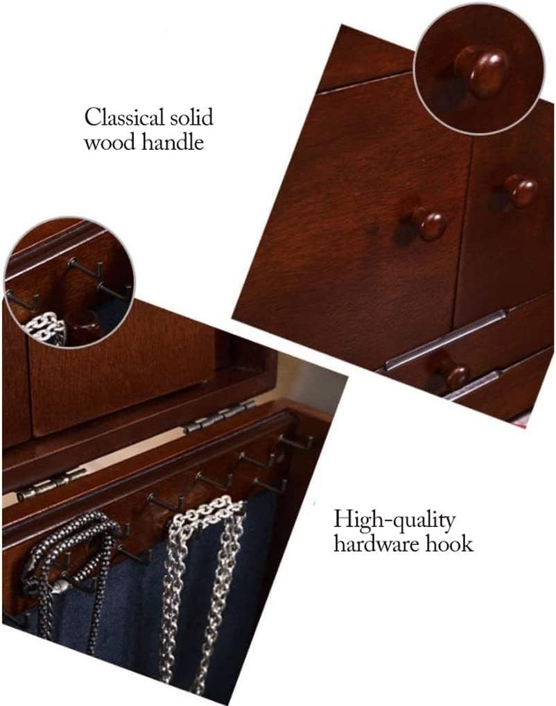 White Wooden Jewelry Box with Mirror Lid 5 Layer Large Organizer Case