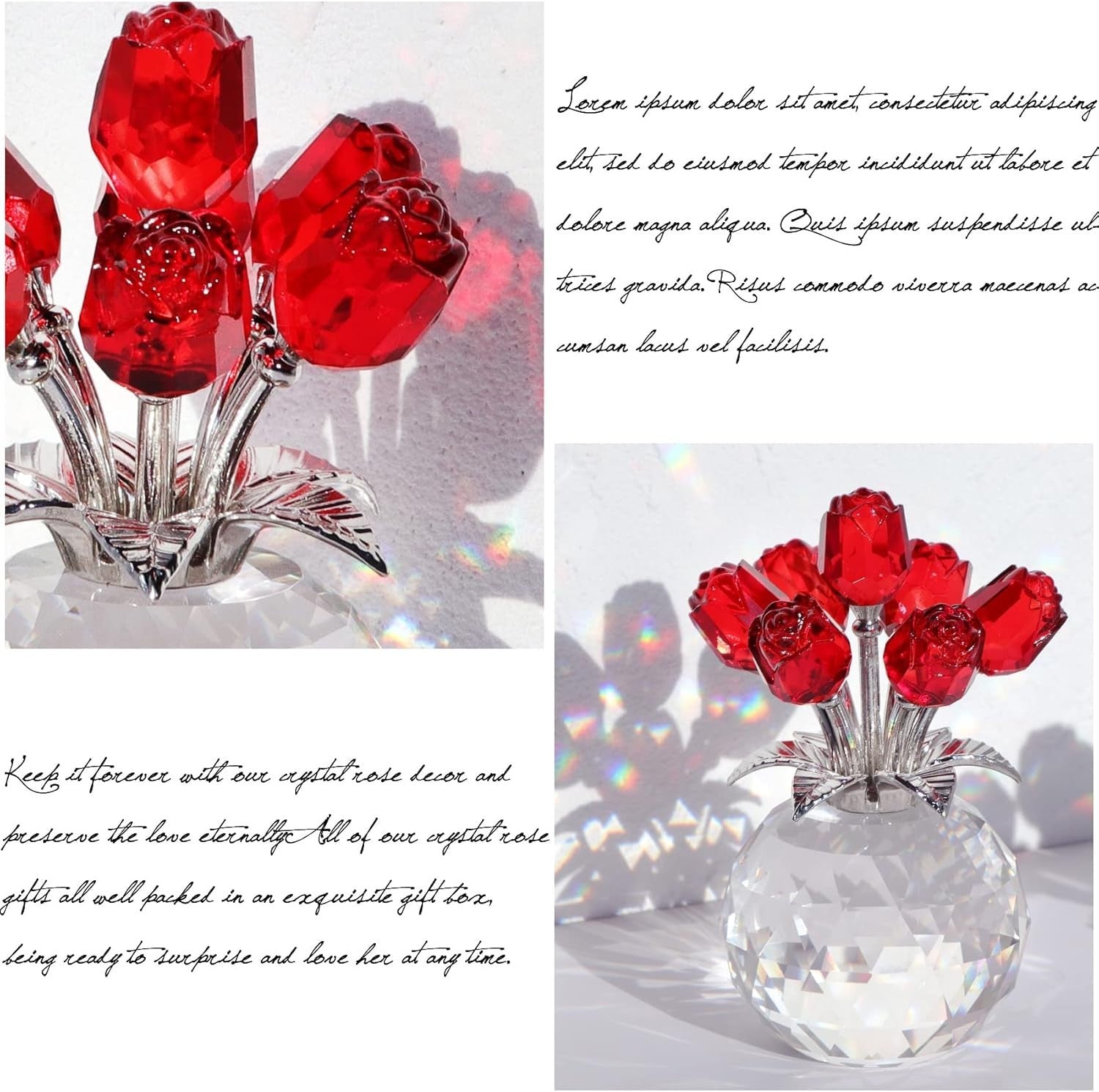 Red Crystal Rose Bouquet Ornament Gift for Women Birthday Valentine Anniversary
