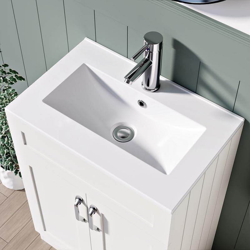 600mm White Bathroom Vanity Unit with Basin Floor Standing Sink Storage Cabinet