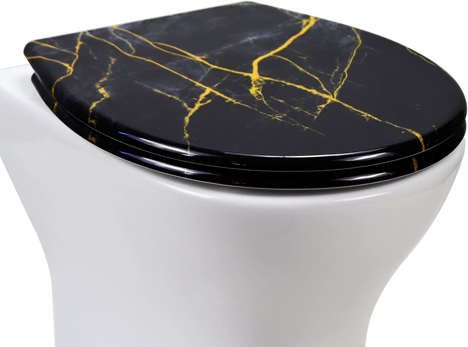 Black Marble Toilet Seat Soft Close Quick Release Top Fix 45x37cm