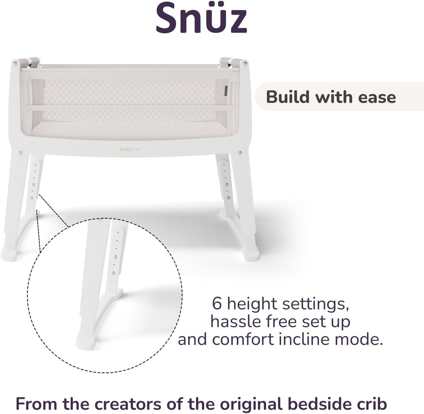 Next to Me Baby Crib Bedside Cot w/ Mattress Wheels 6 Height Adjustable Paris
