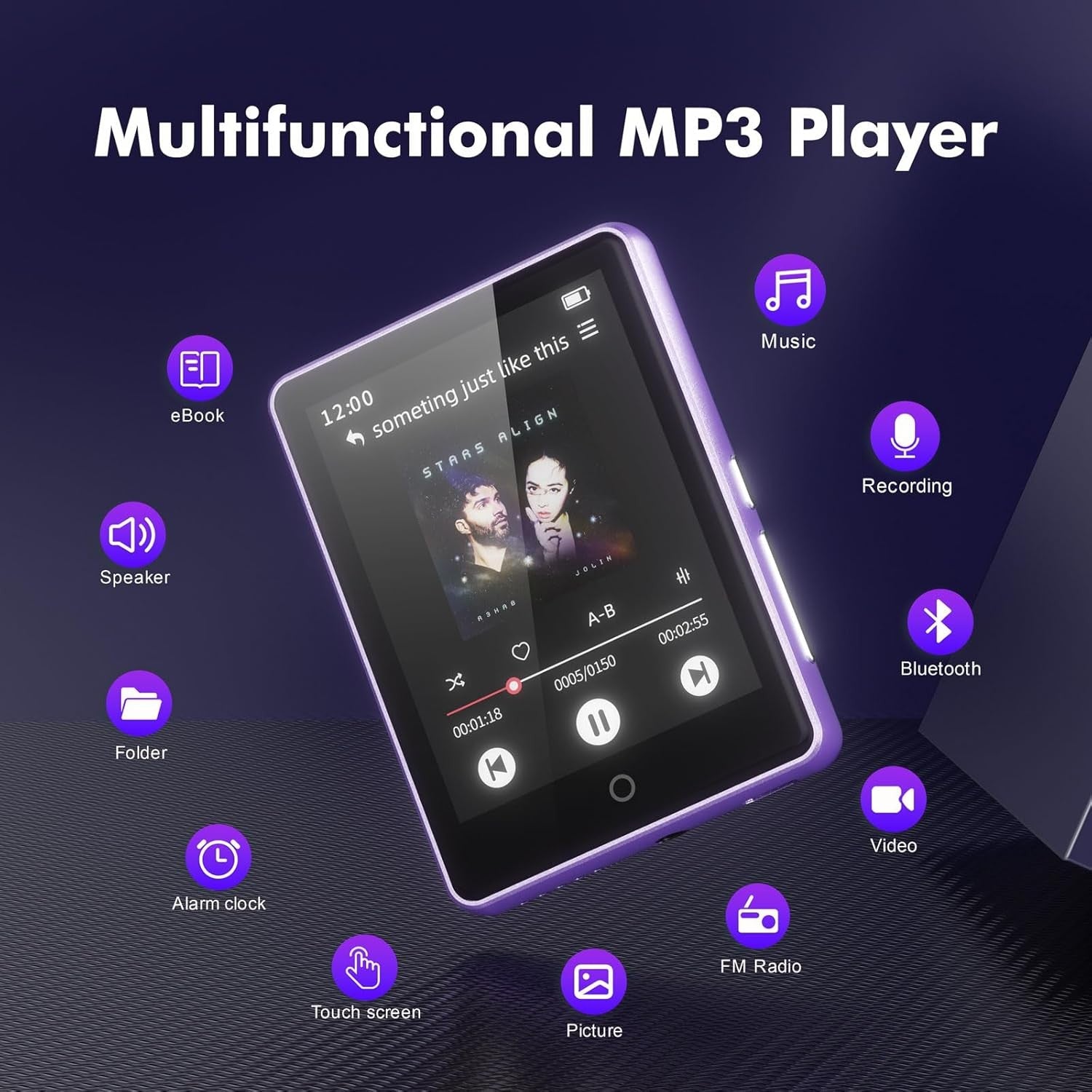 Bluetooth 5.3 64GB 2.8″ Touch MP3 Player for Kids w/ Speaker & FM Radio