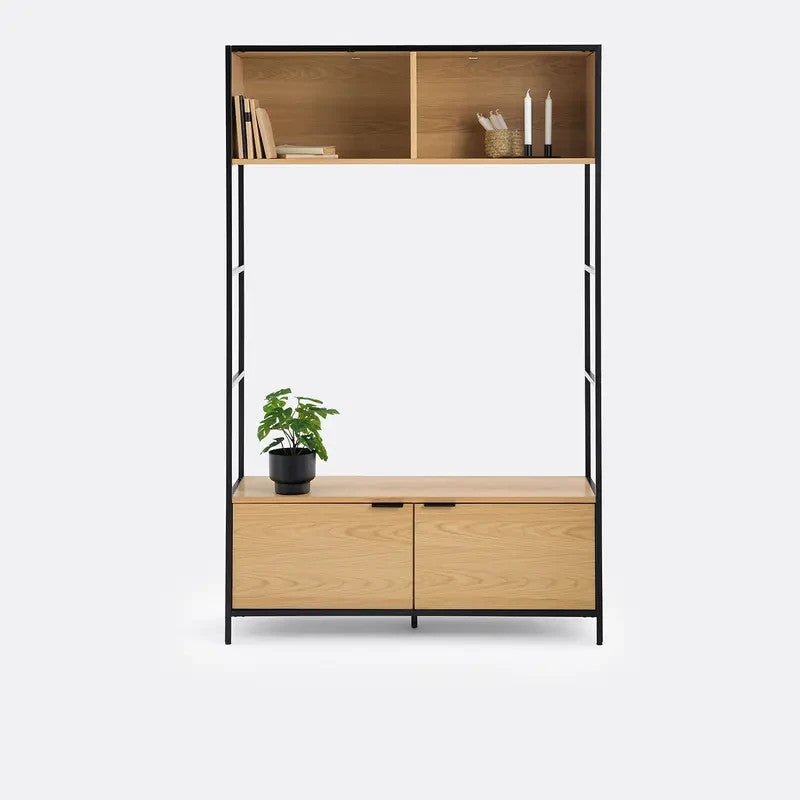 Modular TV Unit Oak Wood Metal Frame Storage Shelf Stand 120cm