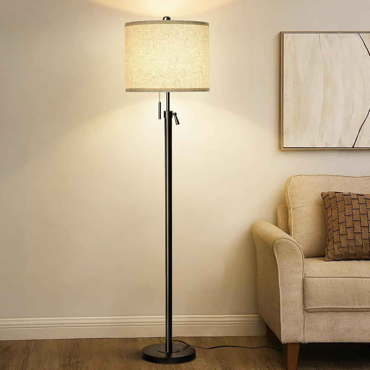 Adjustable Black Floor Lamp with Lampshade, 3 Color Temps & Remote