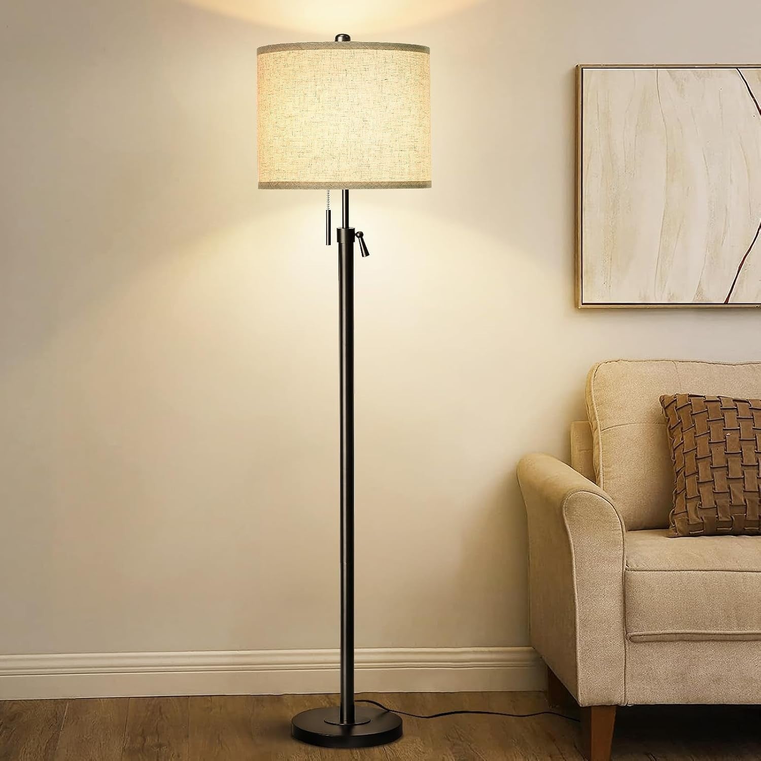 Adjustable Black Floor Lamp with Lampshade, 3 Color Temps & Remote